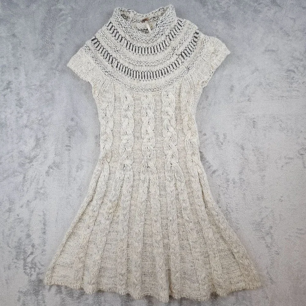 Free People Sweater Dress Womens Small Petite Gray Wool Blend Nordic Nights Knit